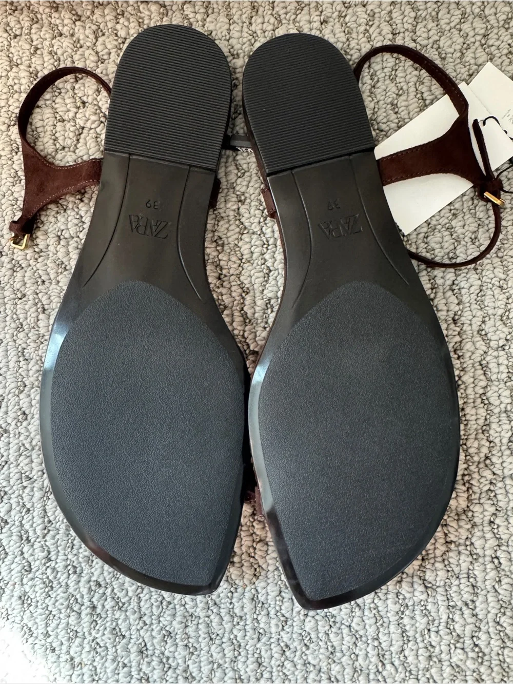 NWT ZARA Brown Gold Accent Suede Flat Sandals - Picture 4 of 4